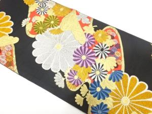 アンティーク　霞に菊模様織り出し袋帯（着用可）